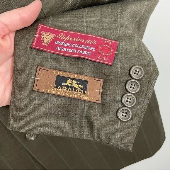 NWT Caravelli Tevon Superior 150s Blazer Size 40R Olive Pinstripe Sport Coat - Picture 4 of 11